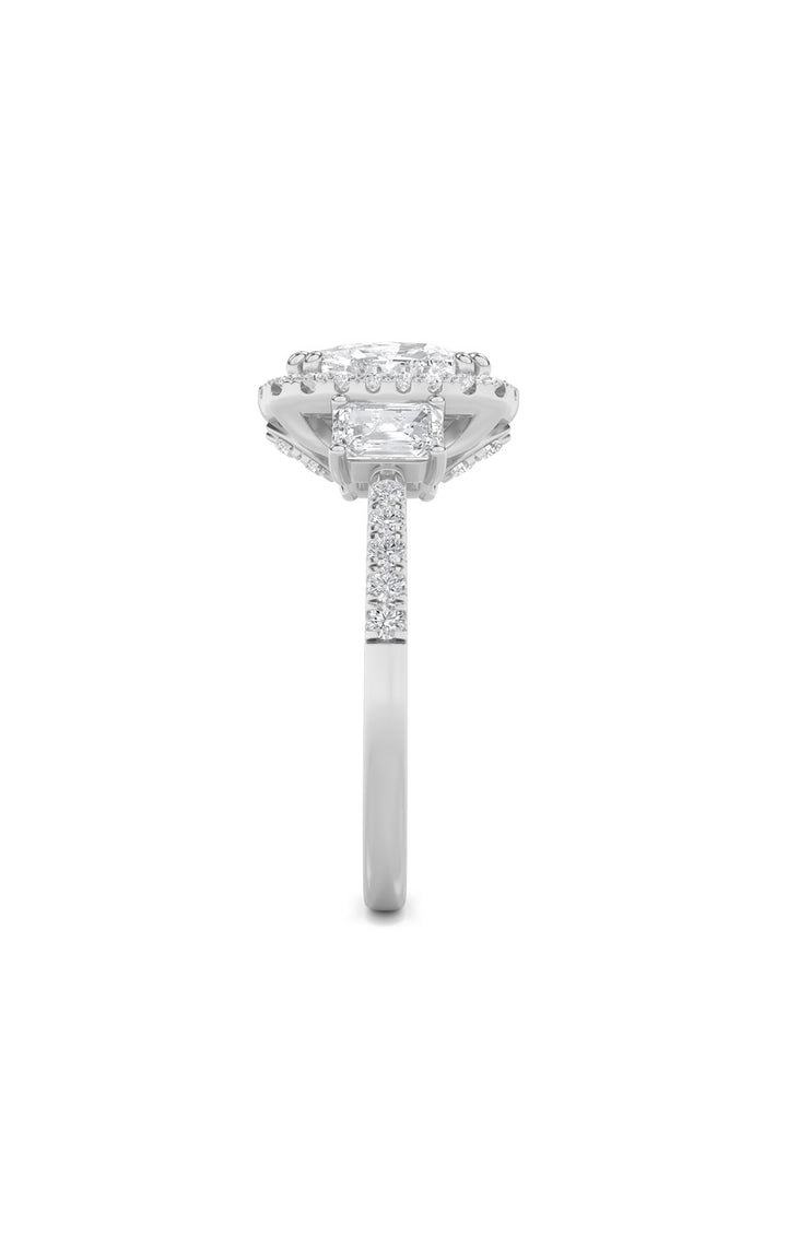 3Cttw Elongated Cushion Shaped Lab Grown Diamond (F/VS) Accented Three Stone Ring in 14K Gold