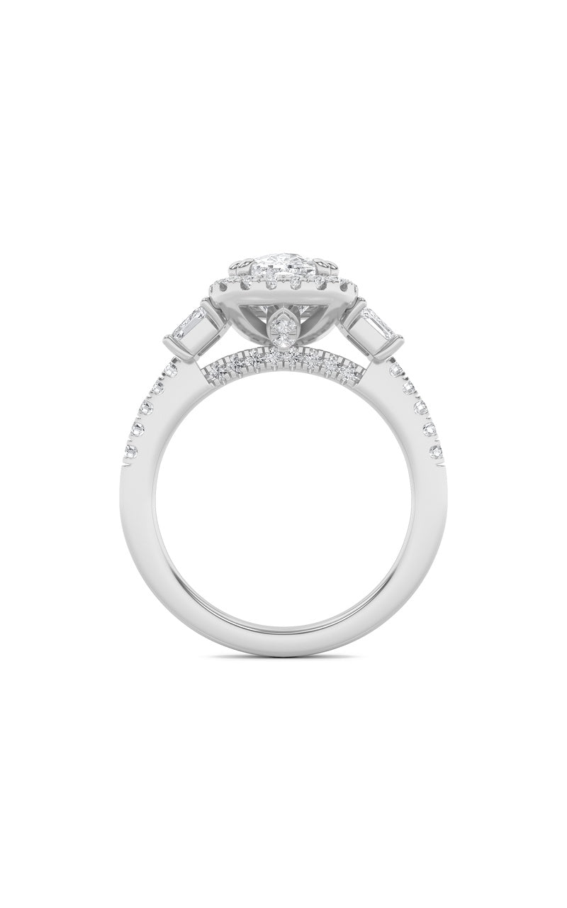 3Cttw Elongated Cushion Shaped Lab Grown Diamond (F/VVS) Accented Three Stone Ring in 14K Gold
