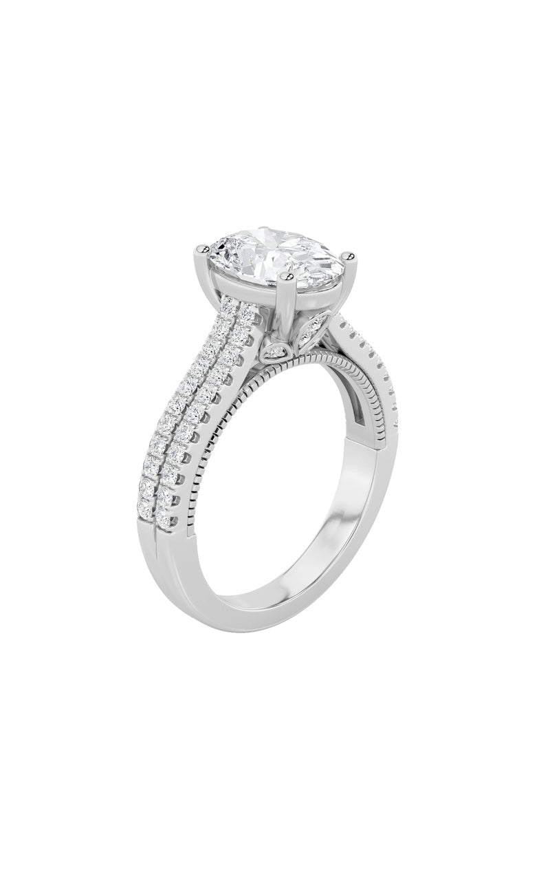 2Cttw Oval Shaped Lab Grown Diamond (F/VS) Two RowFancy Accented Engagement Ring in 14K Gold