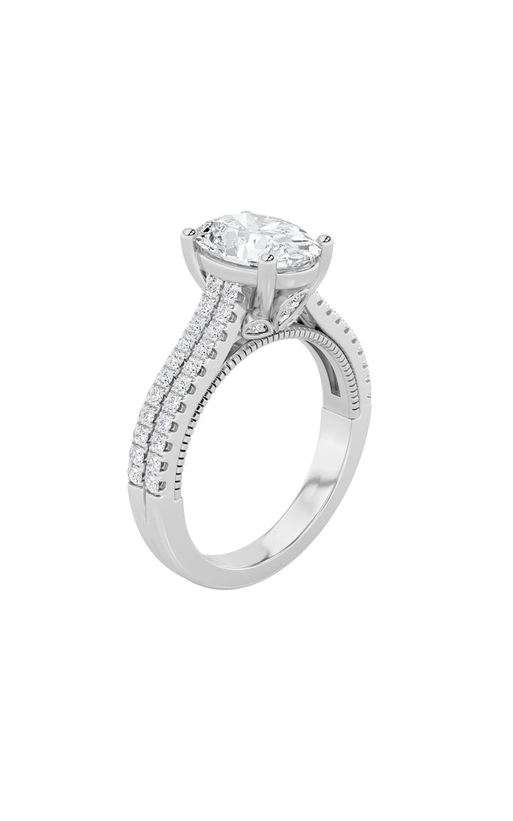 2CTW Oval Shaped Lab Grown Diamond (F/VS) Two Row Fancy Accented Engagement Ring in 14K Gold