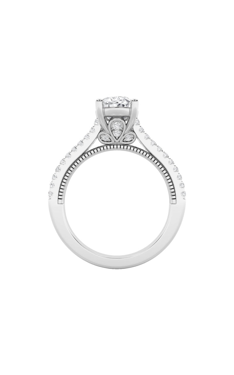 2Cttw Oval Shaped Lab Grown Diamond (F/VS) Two RowFancy Accented Engagement Ring in 14K Gold