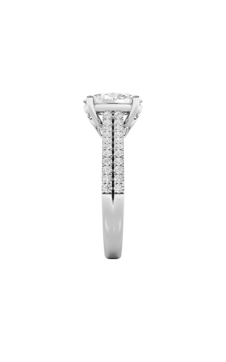 2Cttw Oval Shaped Lab Grown Diamond (F/VS) Two RowFancy Accented Engagement Ring in 14K Gold