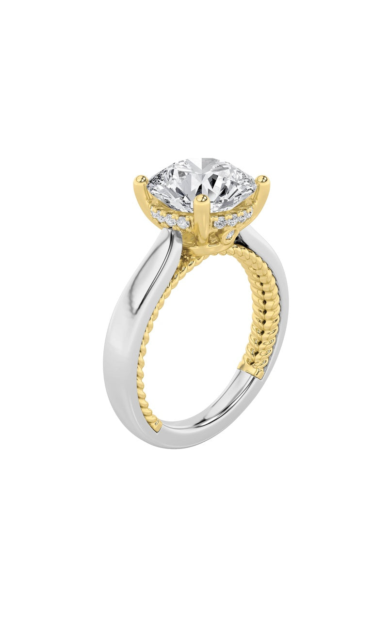 3.5Cttw Round Shaped Lab Grown Diamond (F/VS) Hidden Halo Two Tone Engagement Ring in 14K Gold