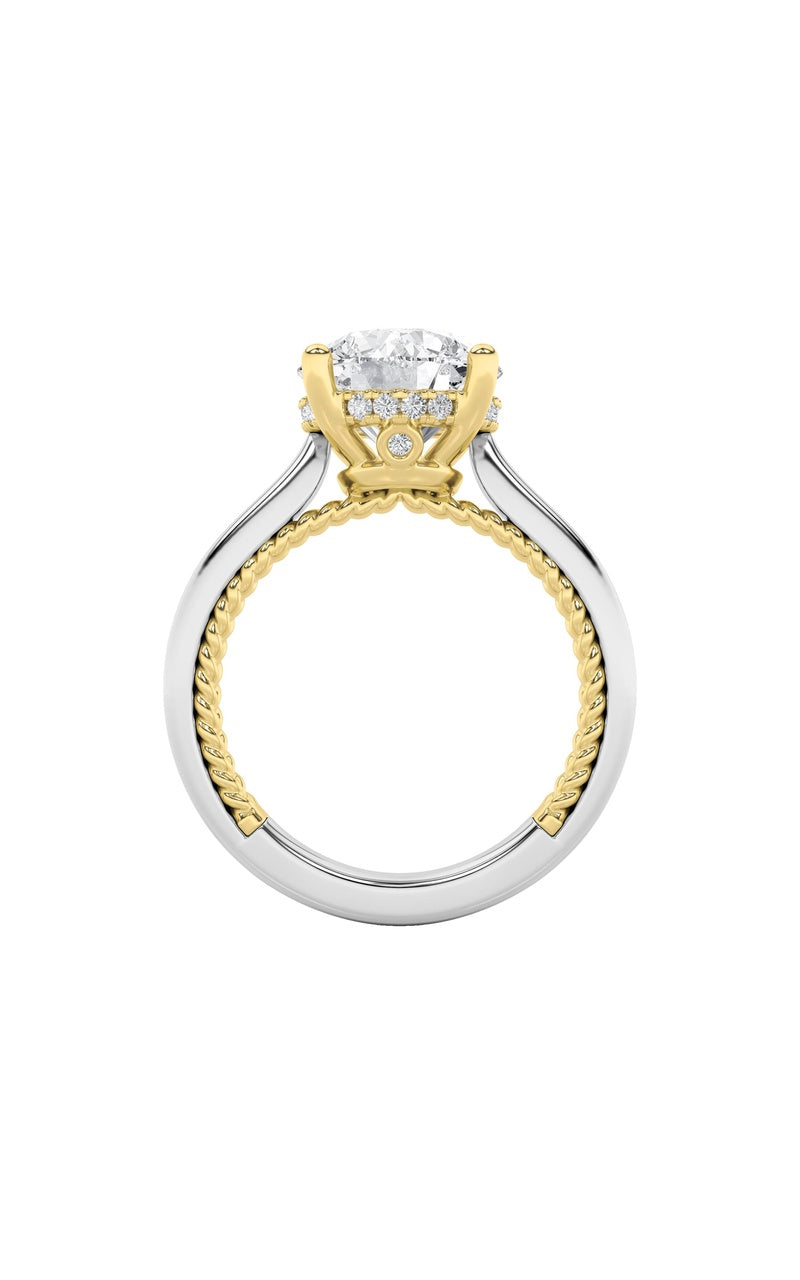 3.5Cttw Round Shaped Lab Grown Diamond (F/VS) Hidden Halo Two Tone Engagement Ring in 14K Gold