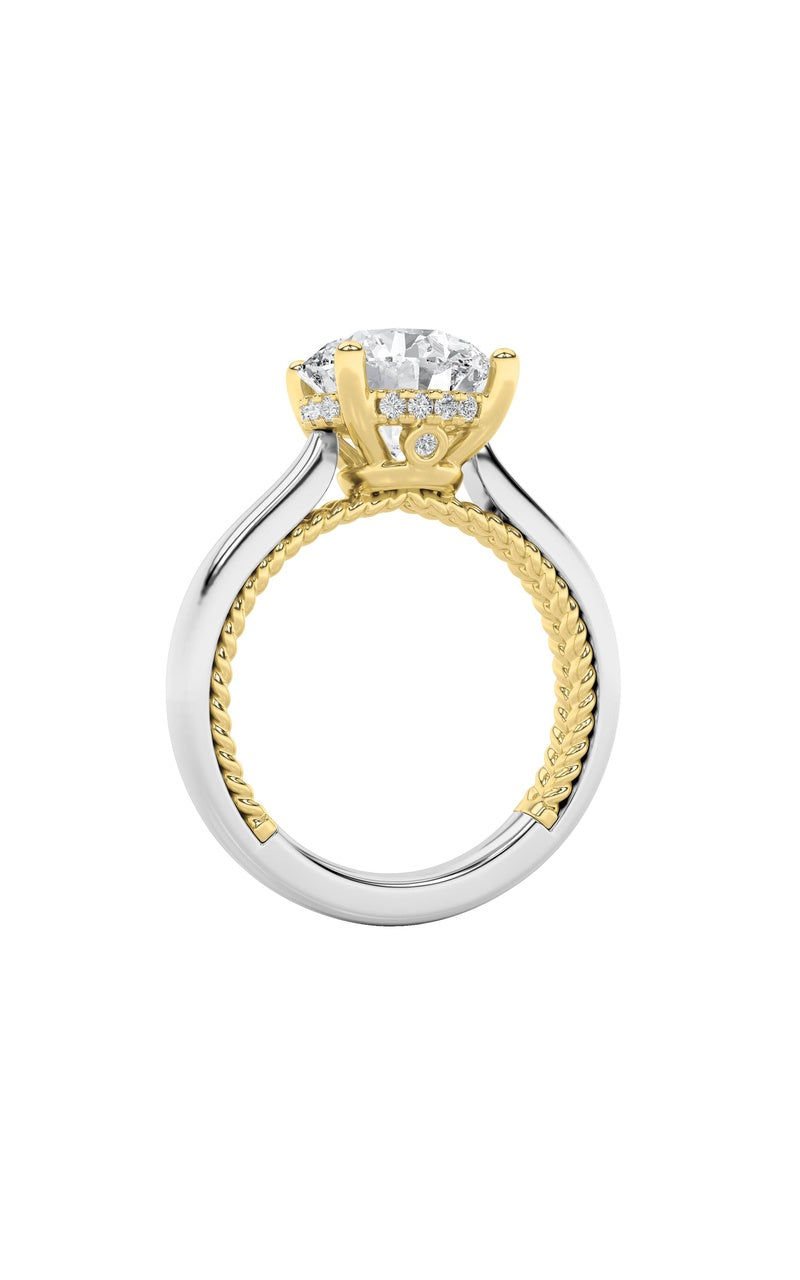 3.5CTW Round Shaped Lab Grown Diamond (F/VS) Hidden Halo Two Tone Engagement Ring in 14K Gold