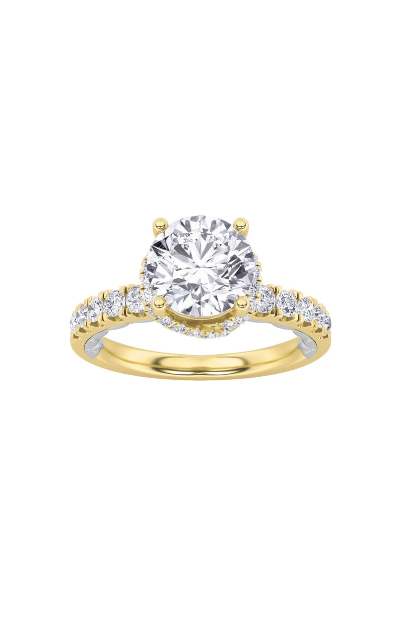2Cttw Round Shaped Lab Grown Diamond (F/VS) Two Tone Accented Fancy Engagement Ring in 14K Gold