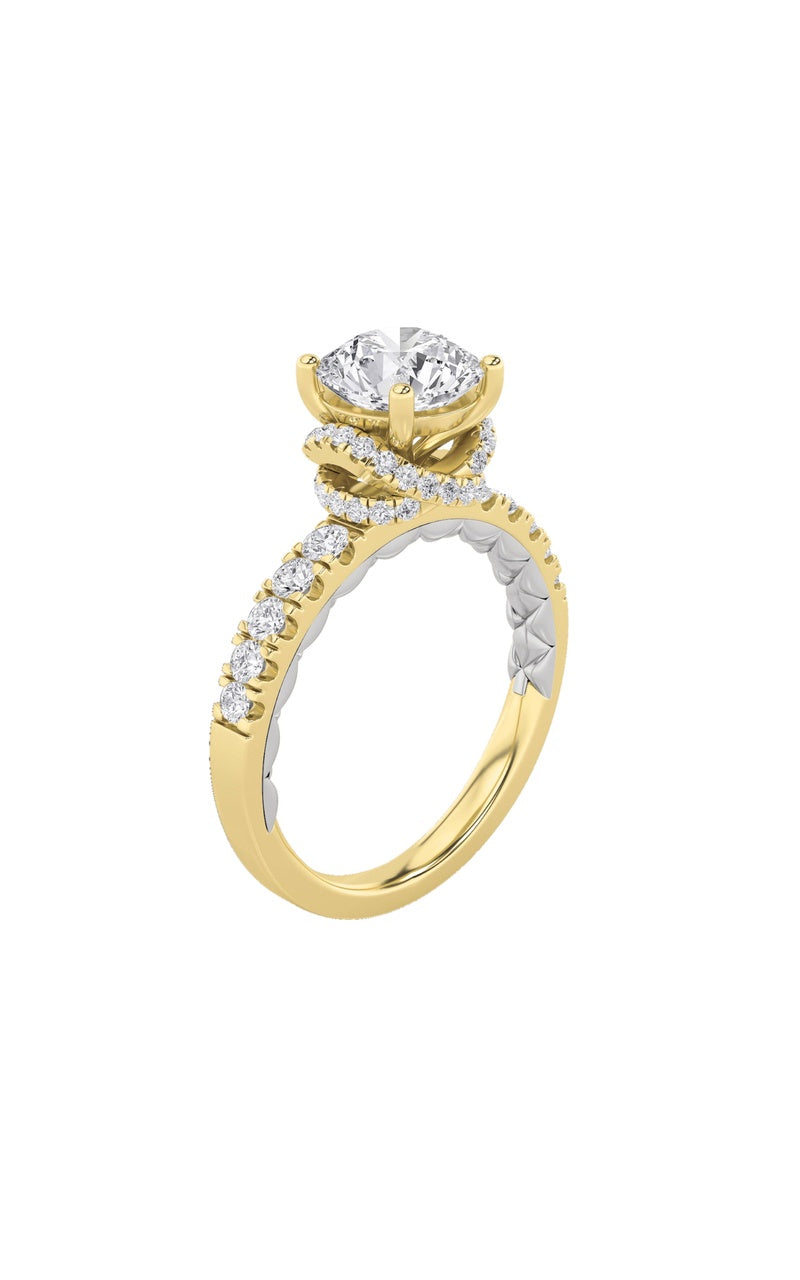 2Cttw Round Shaped Lab Grown Diamond (F/VS) Two Tone Accented Fancy Engagement Ring in 14K Gold