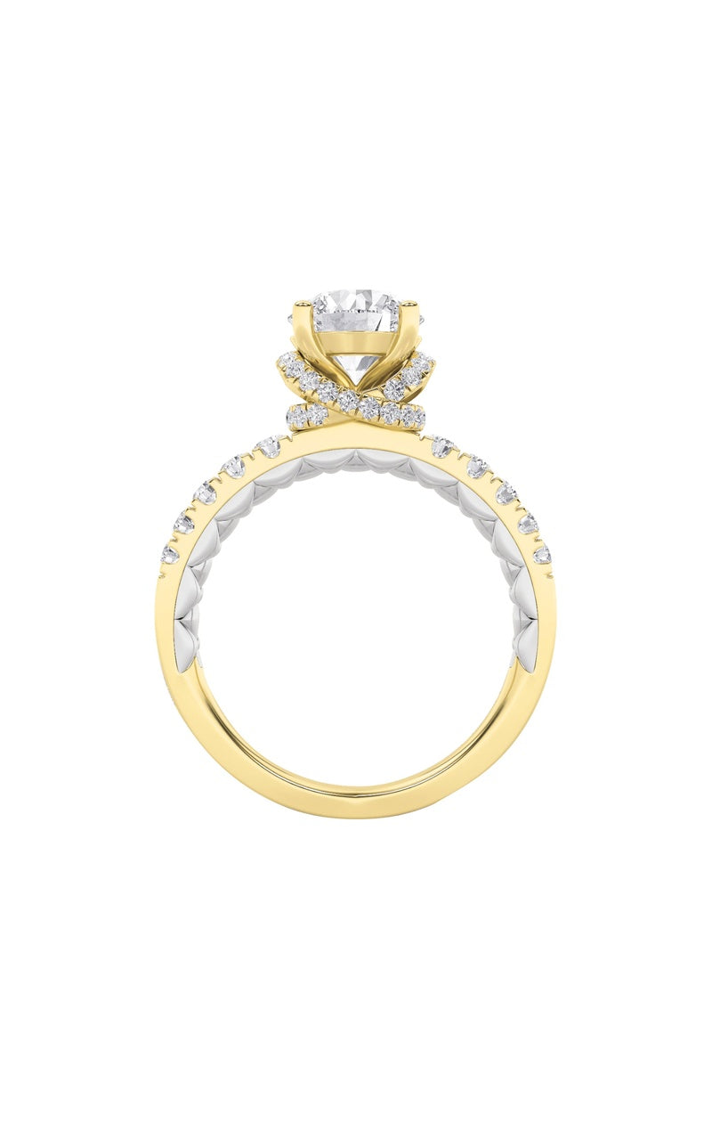 2Cttw Round Shaped Lab Grown Diamond (F/VS) Two Tone Accented Fancy Engagement Ring in 14K Gold