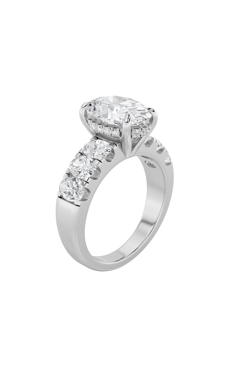 4CTW Oval Shaped Lab Grown Diamond (F/VS) Bold Accented Engagement  Ring in 14K Gold