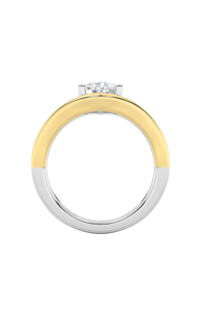 2Cttw Pear Shaped Lab Grown Diamond (F/VS) Two Tone Wave Inspired Engagement Ring in 14K Gold