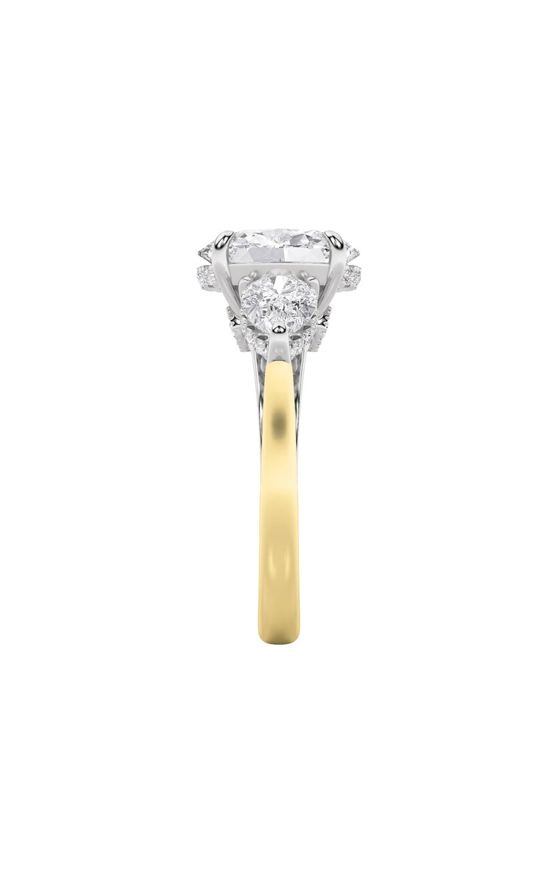 4Cttw Oval Shaped Lab Grown Diamond (F/VS) Accented Three Stone Ring in 14K Gold