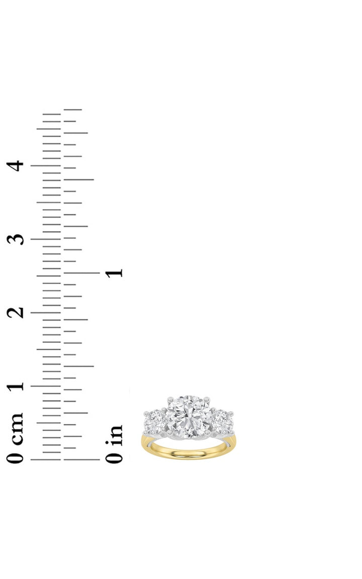 4Cttw Round Shaped Lab Grown Diamond (F/VS) Accented Three Stone Ring in 14K Gold