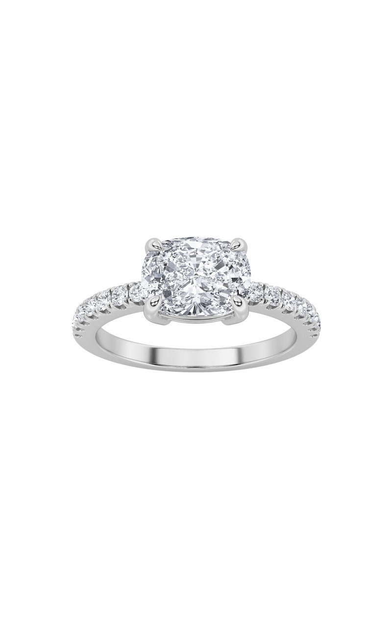 1.5Cttw Elongated Cushion Shaped Lab Grown Diamond(F/VS) East West Accented Ring in 14K Gold