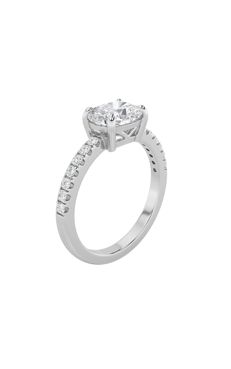1.5Cttw Elongated Cushion Shaped Lab Grown Diamond(F/VS) East West Accented Ring in 14K Gold