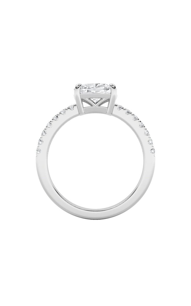 1.5CTW Elongated Cushion Shaped Lab Grown Diamond (F/VS) East West Accented Ring in 14K Gold