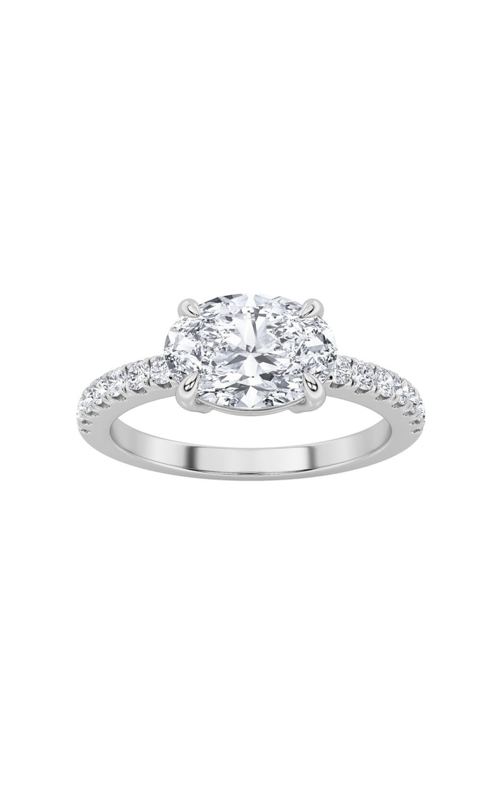 1.5Cttw Oval Shaped Lab Grown Diamond (F/VS) EastWest Accented Ring in 14K Gold