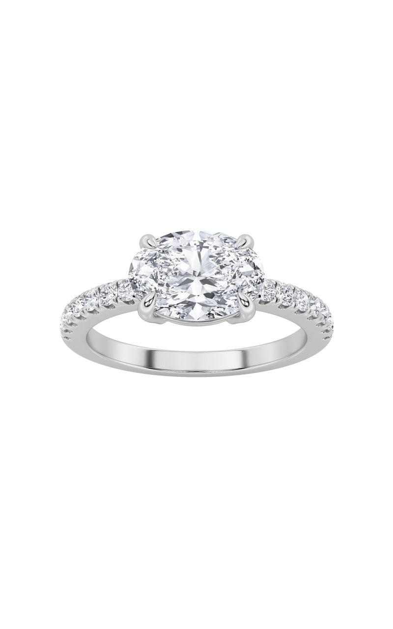 1.5Cttw Oval Shaped Lab Grown Diamond (F/VS) EastWest Accented Ring in 14K Gold
