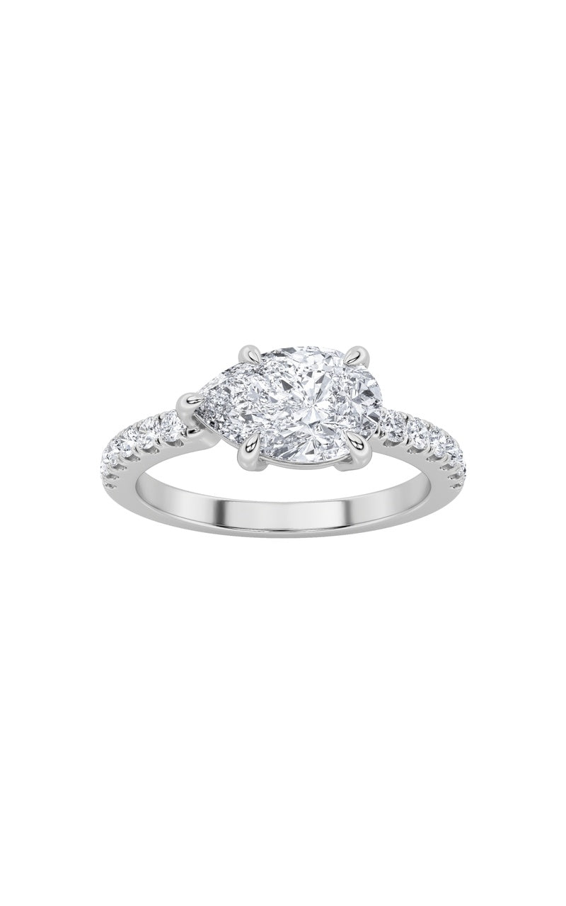 1.5Cttw Pear Shaped Lab Grown Diamond (F/VS) EastWest Accented Ring in 14K Gold