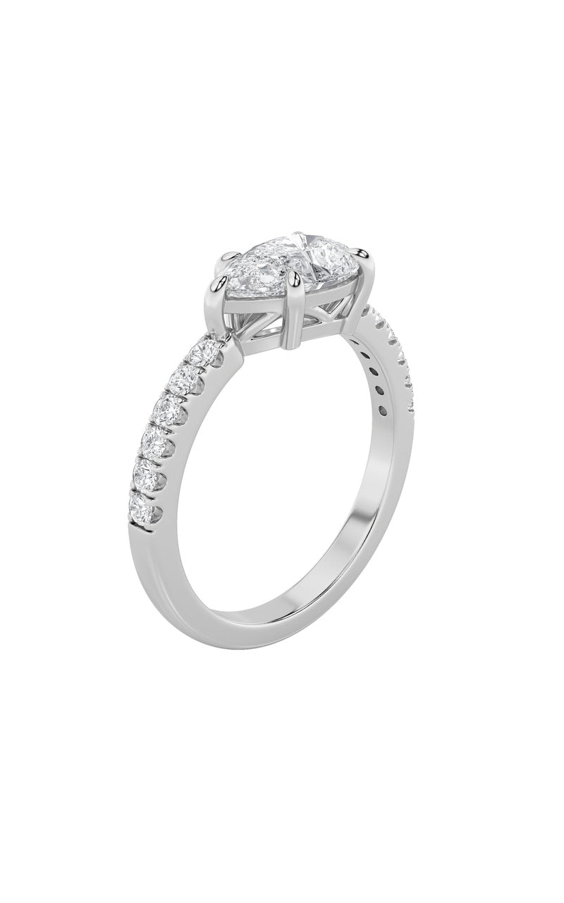 1.5Cttw Pear Shaped Lab Grown Diamond (F/VS) EastWest Accented Ring in 14K Gold