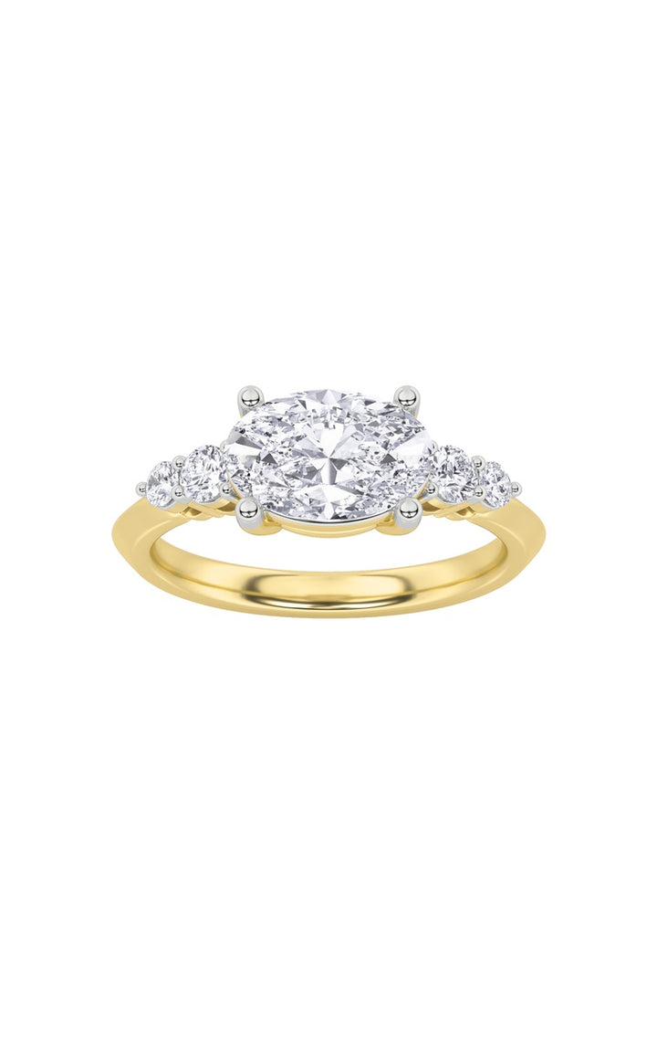 1.5Cttw Oval Shaped Lab Grown Diamond (F/VS) EastWest Five Stone Ring in 14K Gold