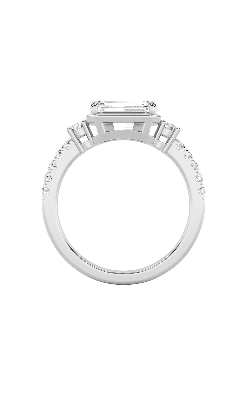 2Cttw Emerald Shaped Lab Grown Diamond (F/VS) EastWest Accented Three Stone Ring in 14K Gold