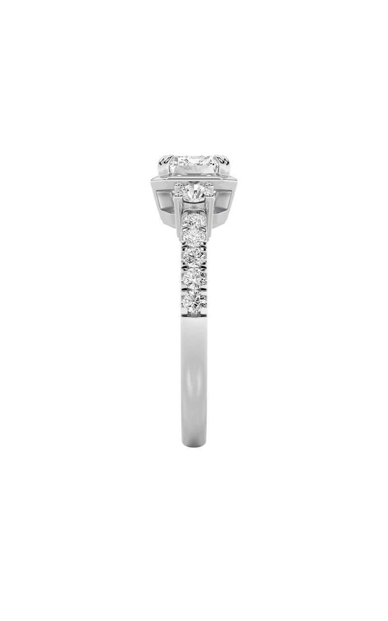 2Cttw Emerald Shaped Lab Grown Diamond (F/VS) EastWest Accented Three Stone Ring in 14K Gold