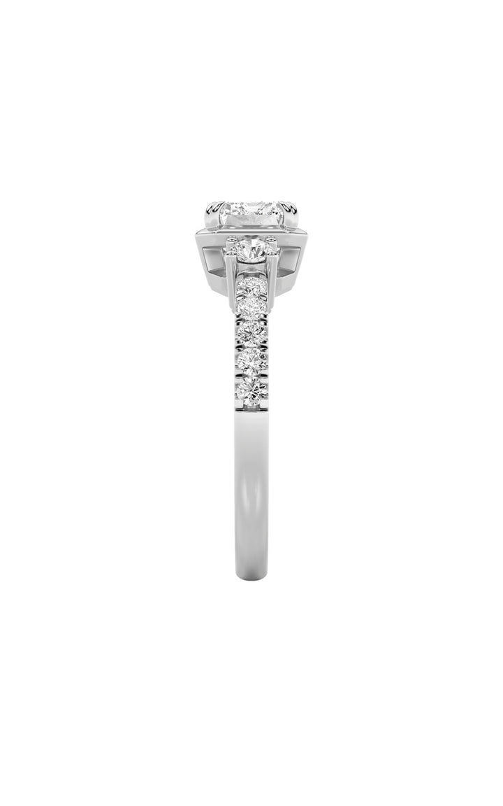2Cttw Emerald Shaped Lab Grown Diamond (F/VS) EastWest Accented Three Stone Ring in 14K Gold
