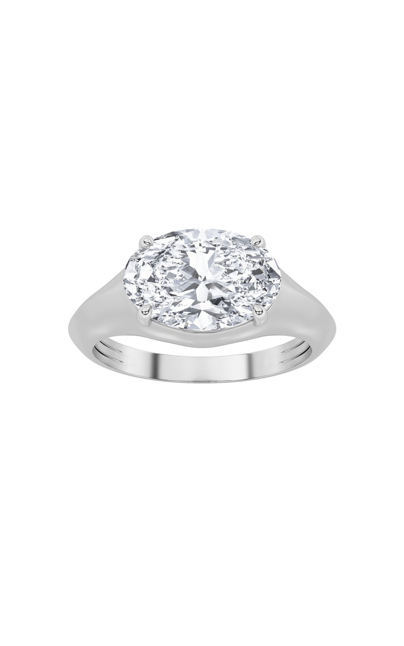 2CTW Oval Shaped Lab Grown Diamond (F/VS) East West Solitaire Ring in 14K Gold