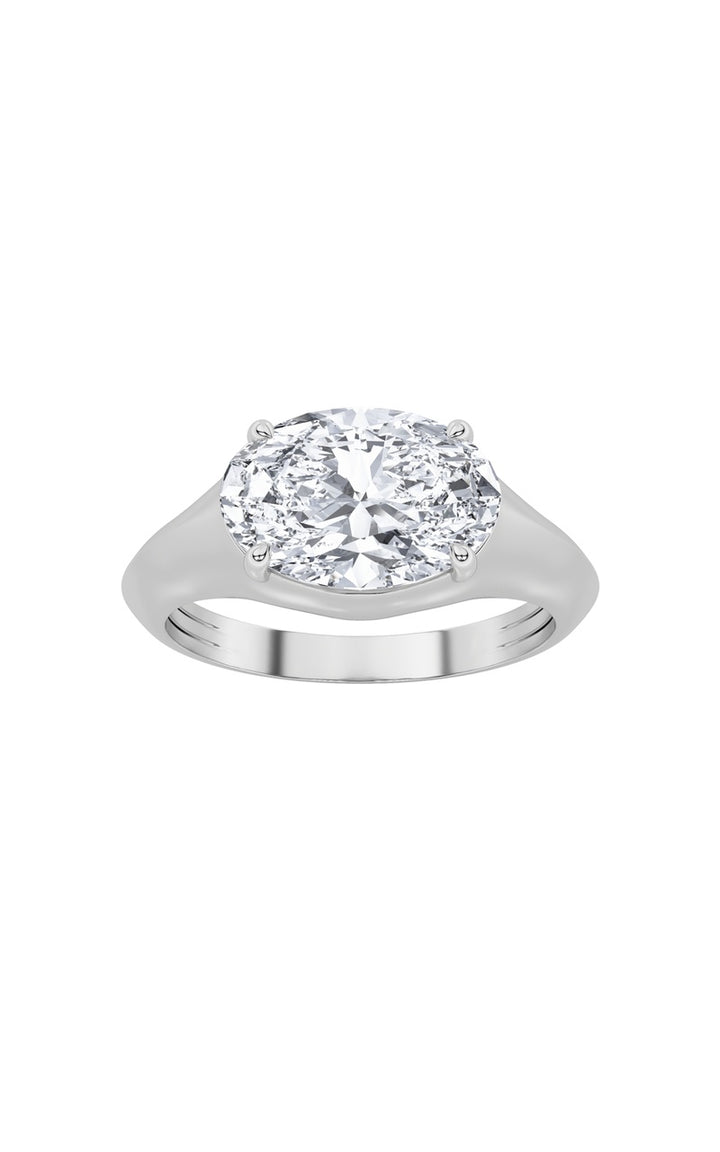2CTW Oval Shaped Lab Grown Diamond (F/VS) East West Solitaire Ring in 14K Gold