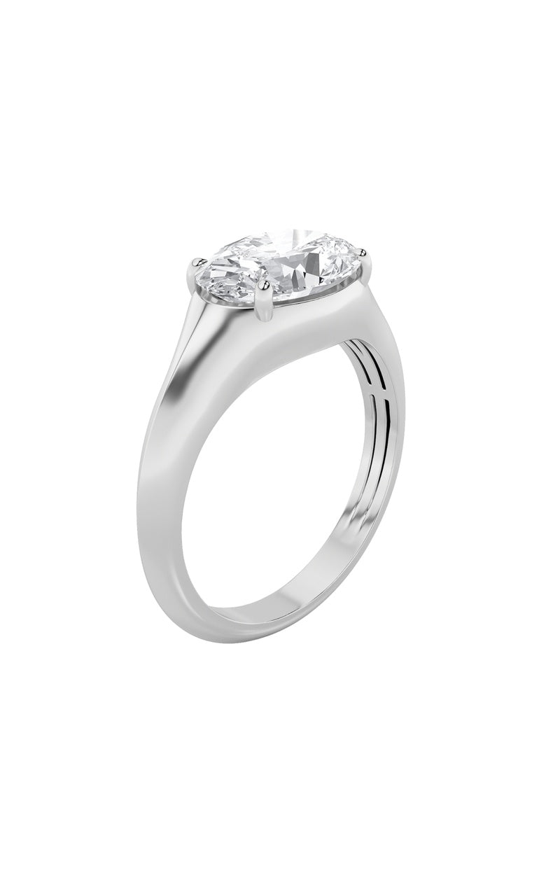 2CTW Oval Shaped Lab Grown Diamond (F/VS) East West Solitaire Ring in 14K Gold