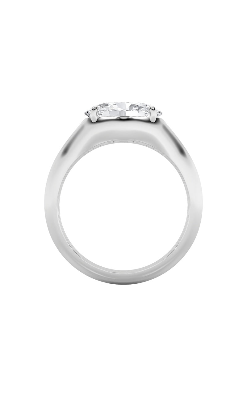 2CTW Oval Shaped Lab Grown Diamond (F/VS) East West Solitaire Ring in 14K Gold