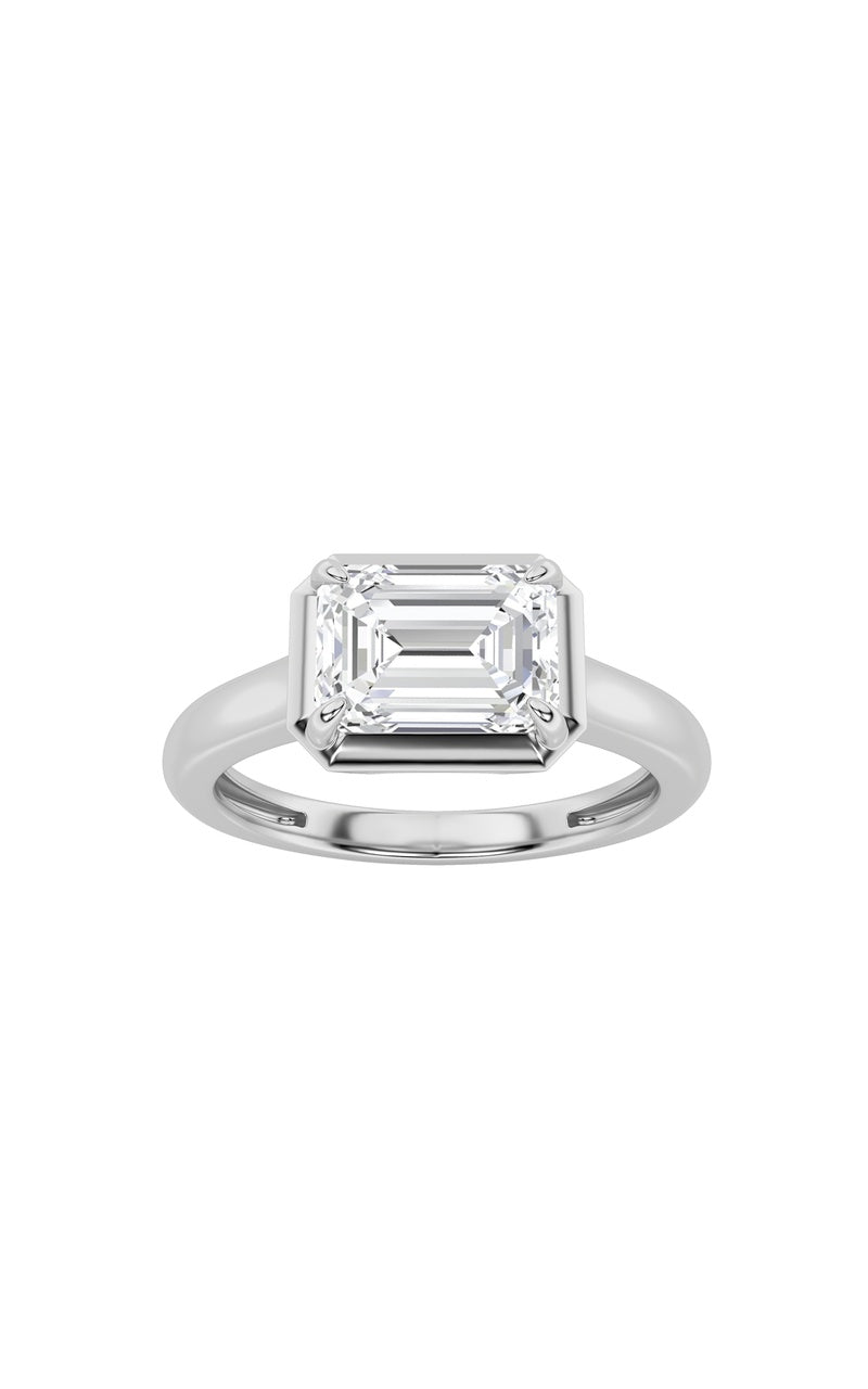 1.5CTW Emerald Shaped Lab Grown Diamond (F/VS) East West Solitaire Ring in 14K Gold