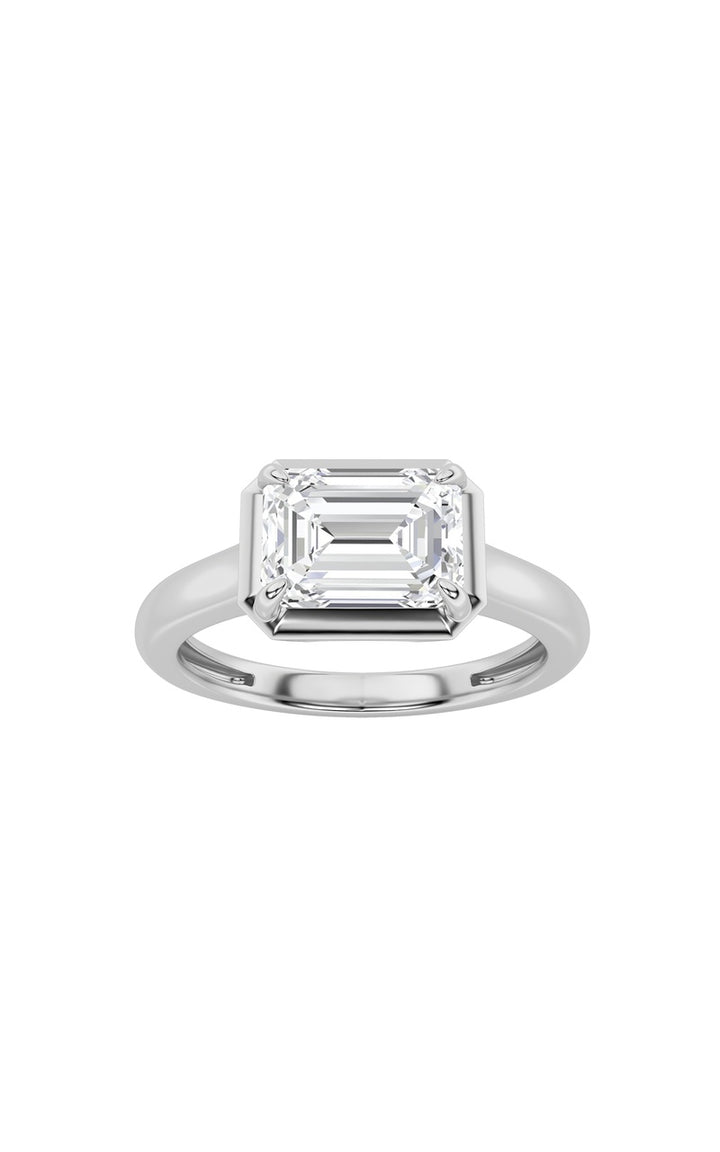 1.5CTW Emerald Shaped Lab Grown Diamond (F/VS) East West Solitaire Ring in 14K Gold