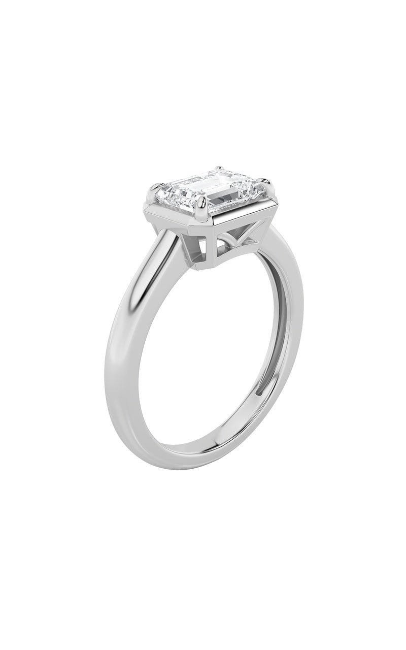 1.5CTW Emerald Shaped Lab Grown Diamond (F/VS) East West Solitaire Ring in 14K Gold