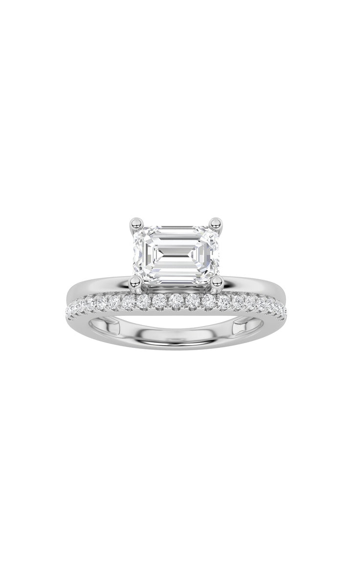 1.5Cttw Emerald Shaped Lab Grown Diamond (F/VS) East West Accented Solitaire Ring in 14K Gold