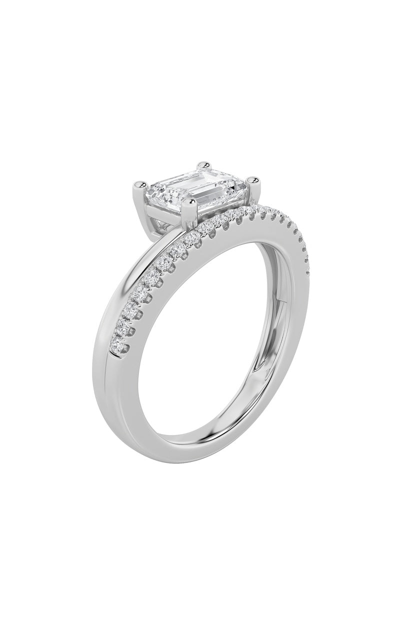 1.5Cttw Emerald Shaped Lab Grown Diamond (F/VS) East West Accented Solitaire Ring in 14K Gold