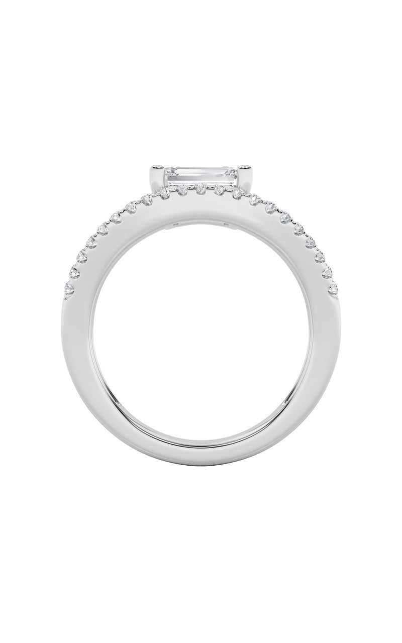 1.5Cttw Emerald Shaped Lab Grown Diamond (F/VS) East West Accented Solitaire Ring in 14K Gold