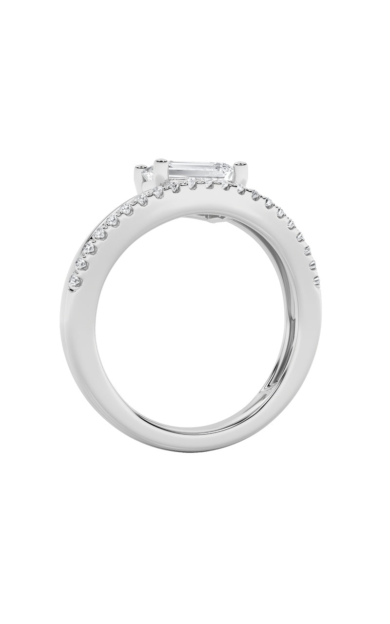 1.5CTW Emerald Shaped Lab Grown Diamond (F/VS) East West Accented Solitaire Ring in 14K Gold