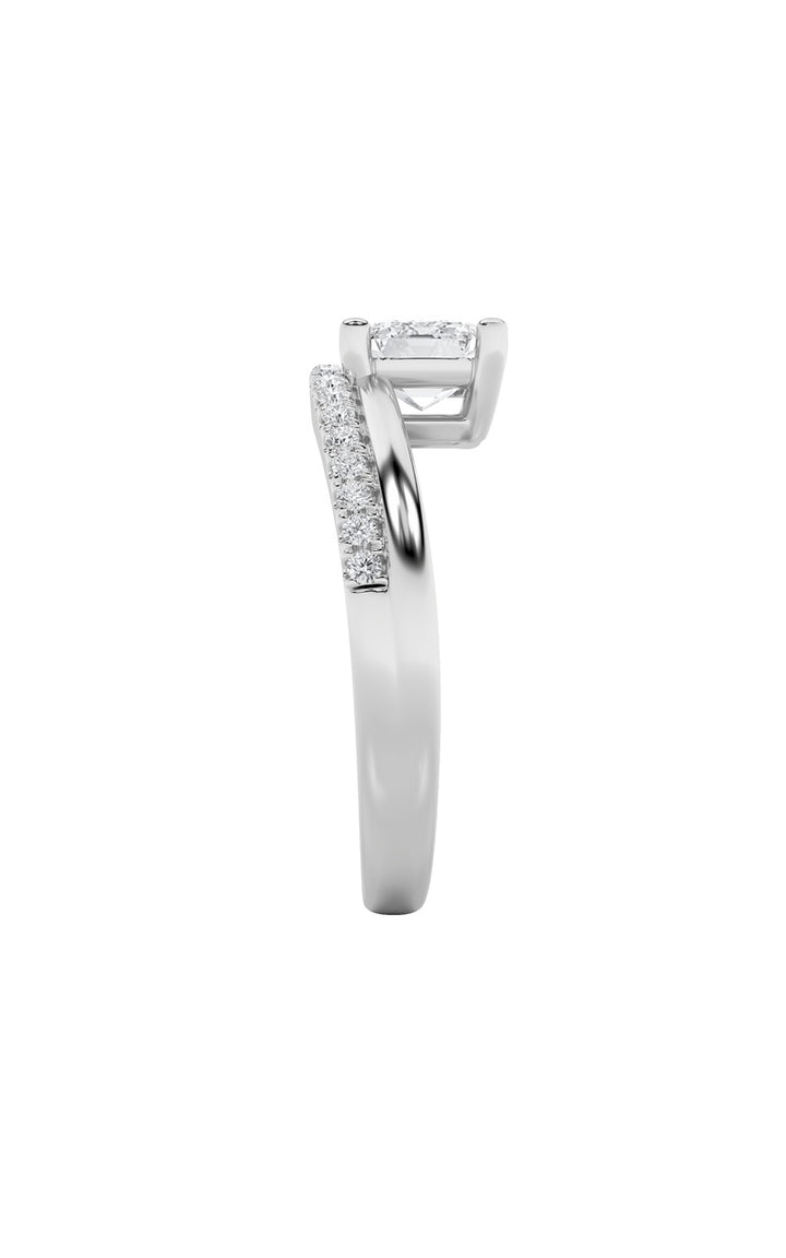 1.5CTW Emerald Shaped Lab Grown Diamond (F/VS) East West Accented Solitaire Ring in 14K Gold