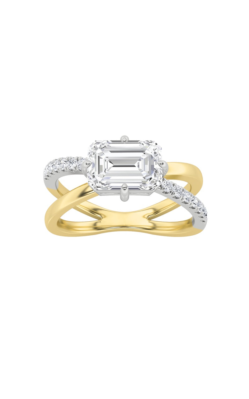 2Cttw Emerald Shaped Lab Grown Diamond (F/VS) EastWest Accented Solitaire Ring in 14K Gold
