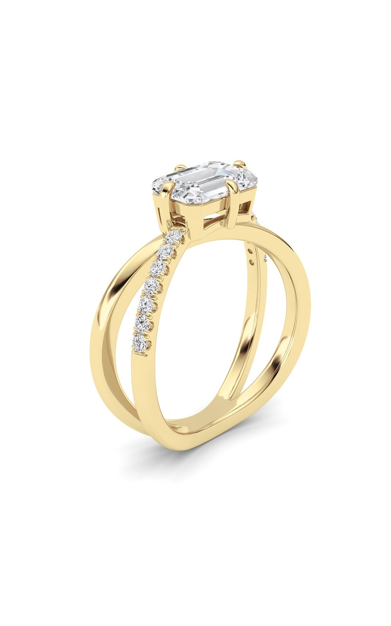 2Cttw Emerald Shaped Lab Grown Diamond (F/VS) EastWest Accented Solitaire Ring in 14K Gold