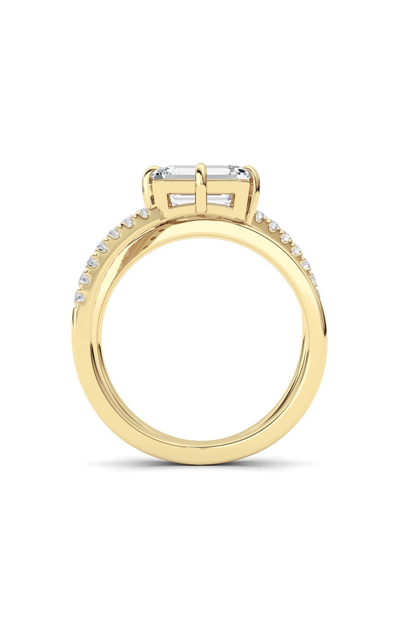 2Cttw Emerald Shaped Lab Grown Diamond (F/VS) EastWest Accented Solitaire Ring in 14K Gold