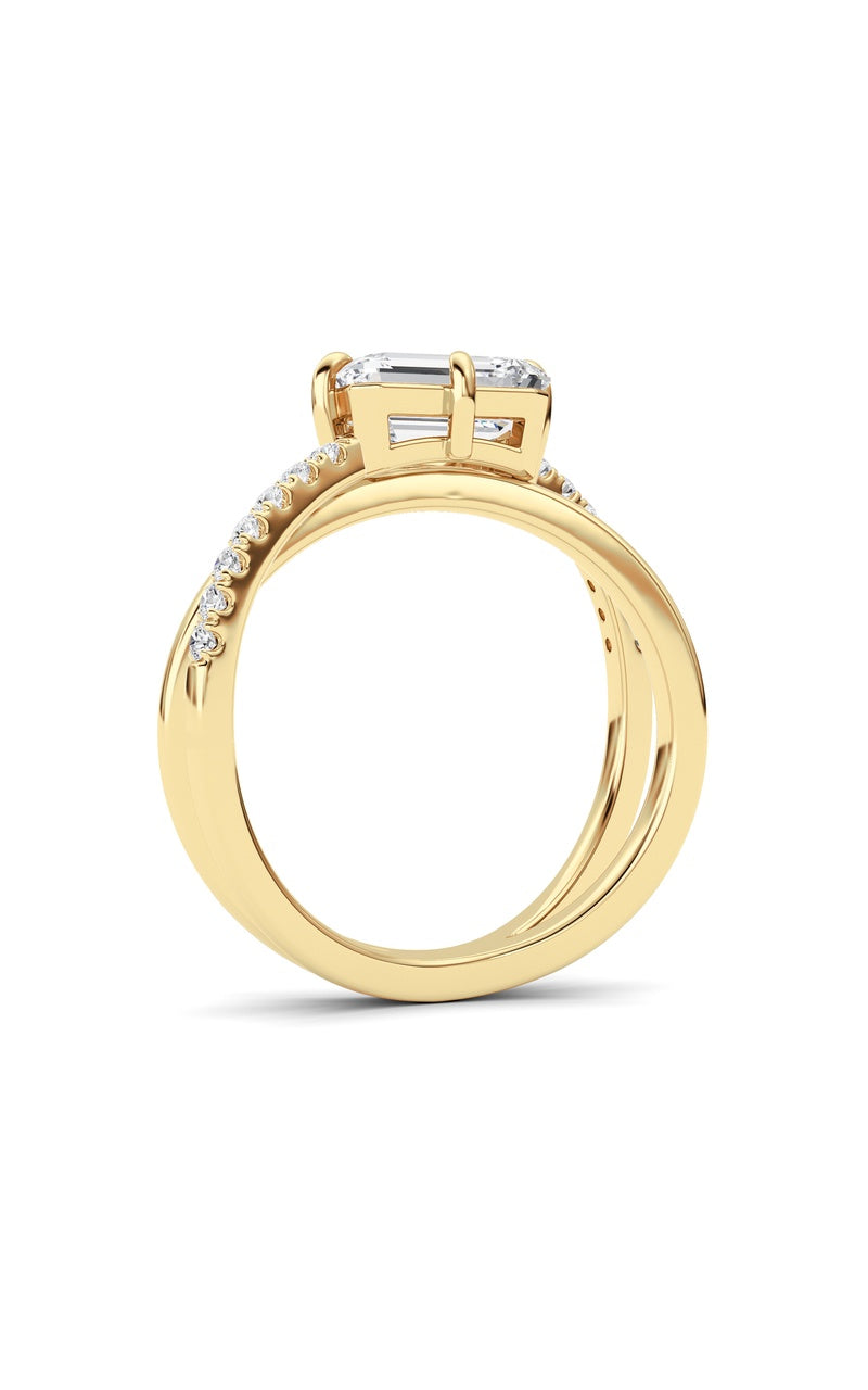 2Cttw Emerald Shaped Lab Grown Diamond (F/VS) EastWest Accented Solitaire Ring in 14K Gold
