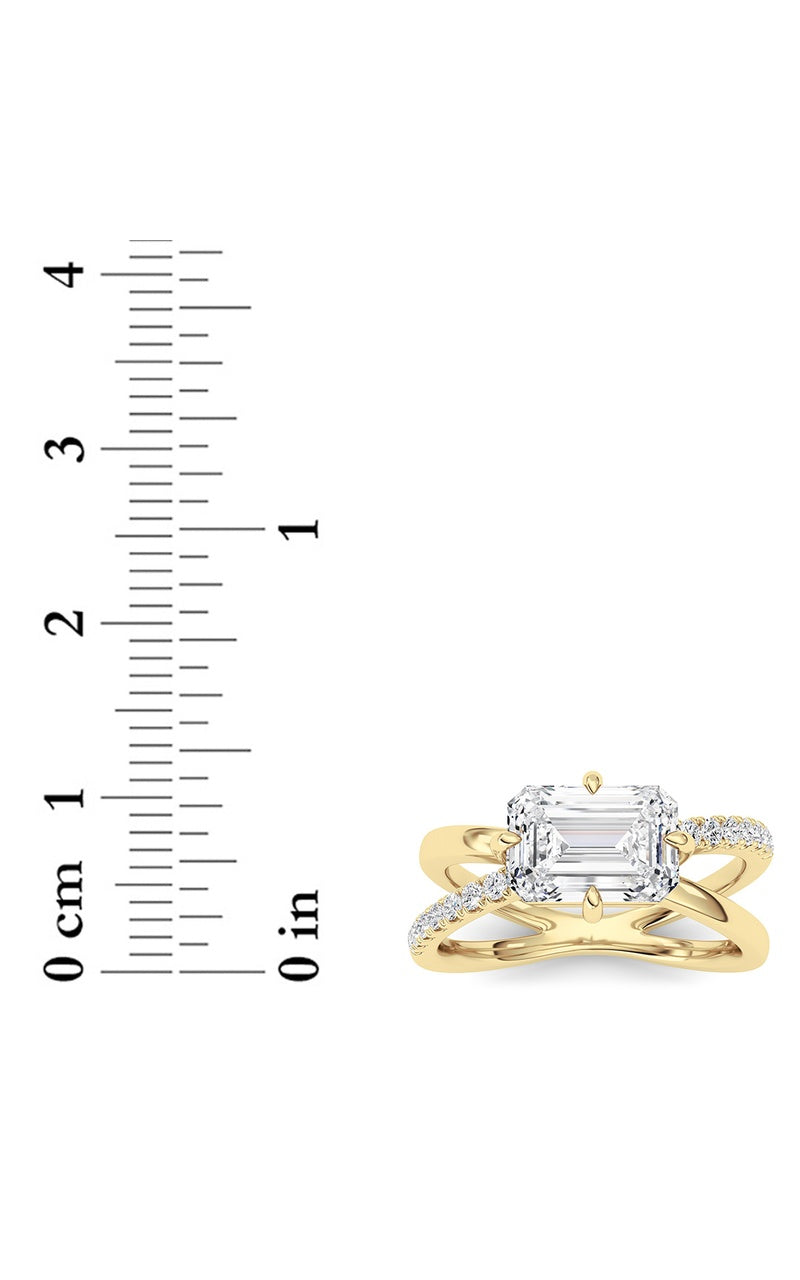 2Cttw Emerald Shaped Lab Grown Diamond (F/VS) EastWest Accented Solitaire Ring in 14K Gold