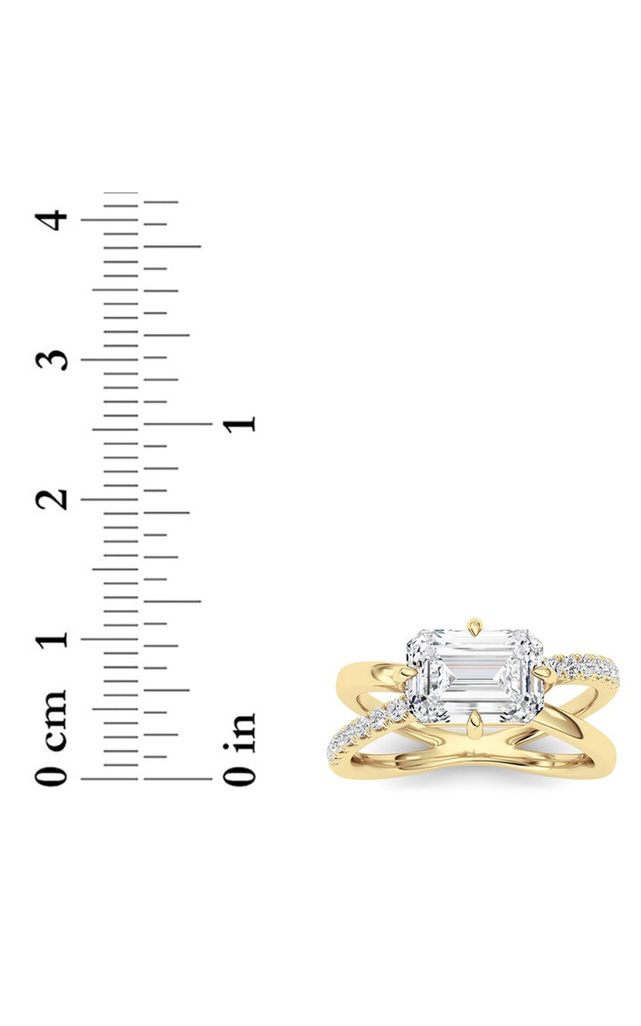2Cttw Emerald Shaped Lab Grown Diamond (F/VS) EastWest Accented Solitaire Ring in 14K Gold