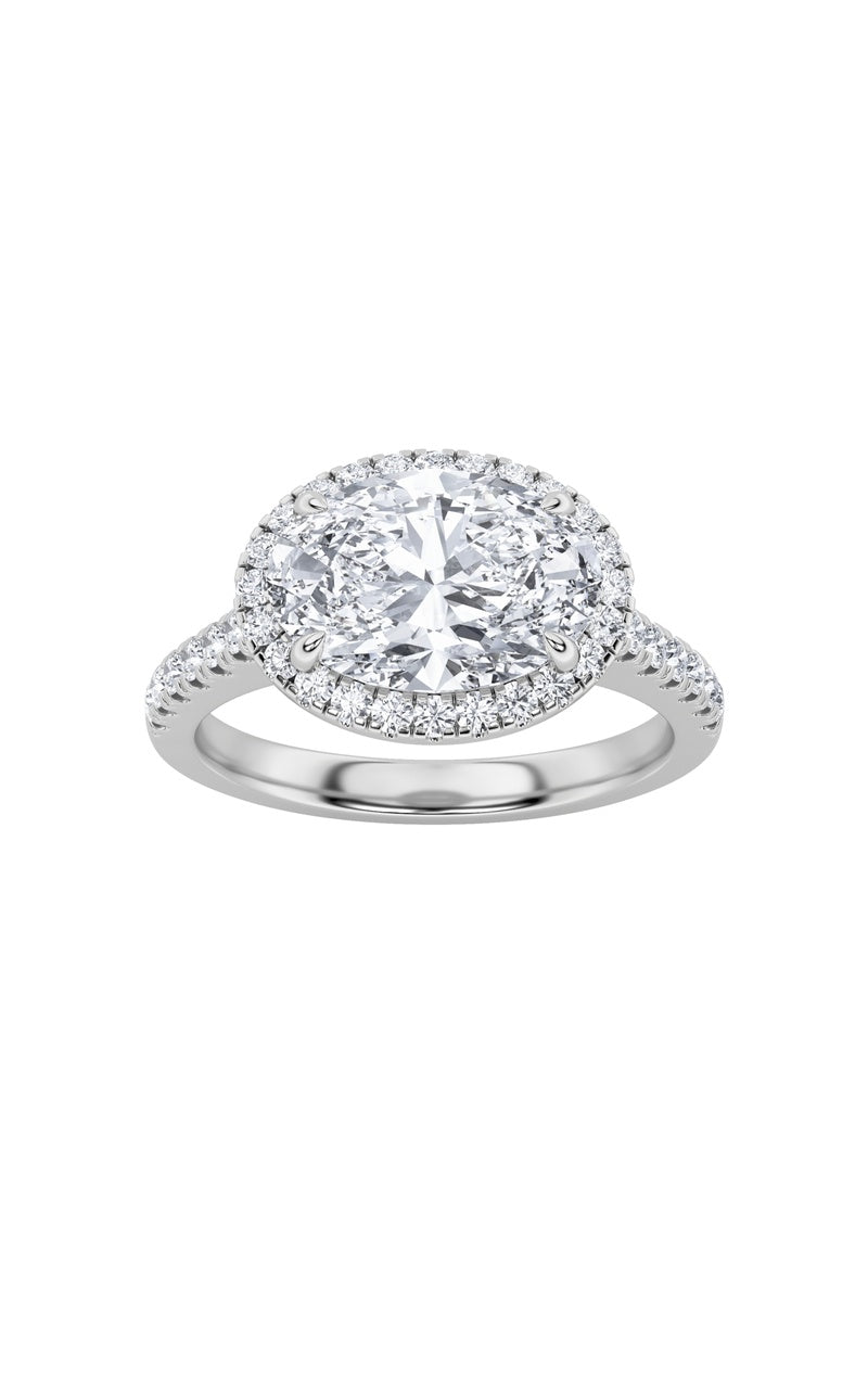 2Cttw Oval Shaped Lab Grown Diamond (F/VS) East West Accented Solitaire Ring in 14K Gold