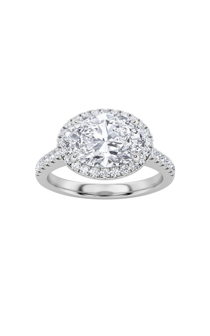 2Cttw Oval Shaped Lab Grown Diamond (F/VS) East West Accented Solitaire Ring in 14K Gold