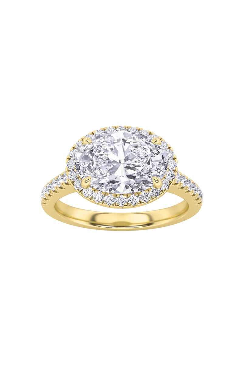 2Cttw Oval Shaped Lab Grown Diamond (F/VS) East West Accented Solitaire Ring in 14K Gold