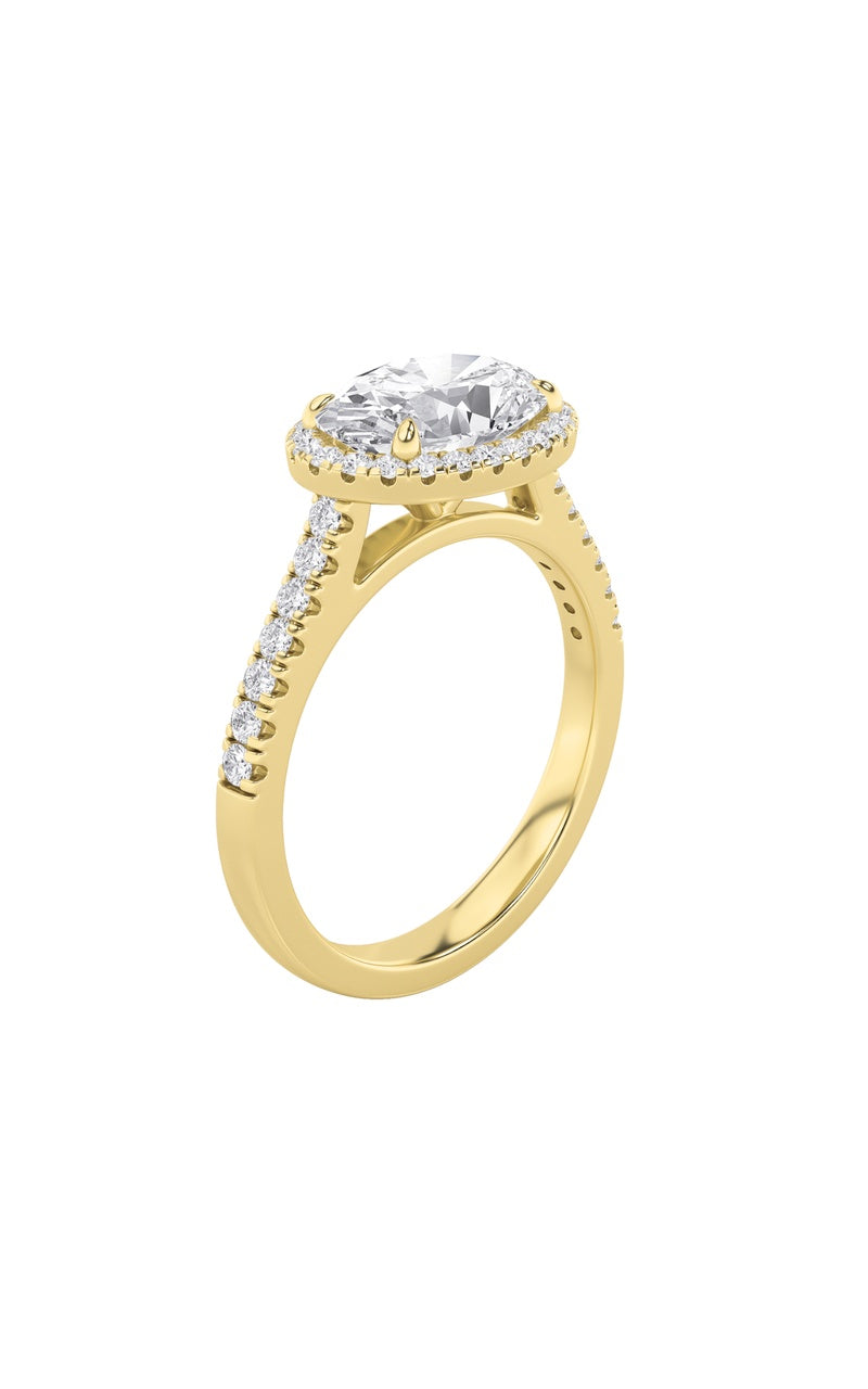 2Cttw Oval Shaped Lab Grown Diamond (F/VS) East West Accented Solitaire Ring in 14K Gold