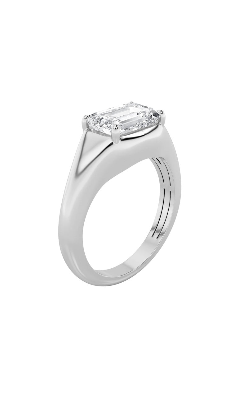 2Cttw Emerald Shaped Lab Grown Diamond (F/VS) East West Solitaire Ring in 14K Gold, 14K White Gold